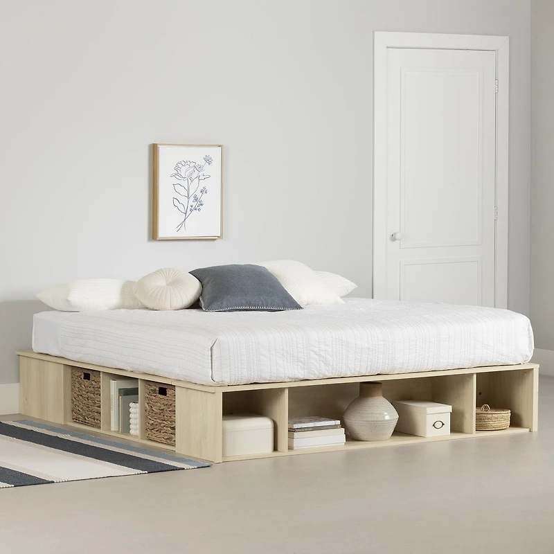 Avilla Lit avec paniers de rangement en osier inclus