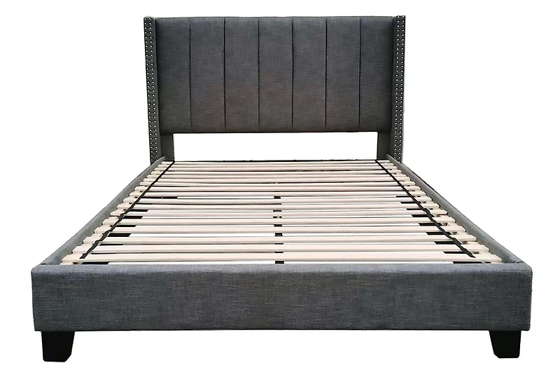 Topline Home Furnishings Lit à plate-forme avec capitonnage gris foncé