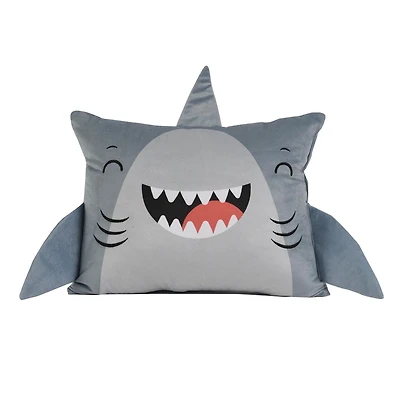 Plush Planet Shark 3D Decorative Throw Pillow for Kids by Nemcor (16”x13”), 16"x13" Pillow