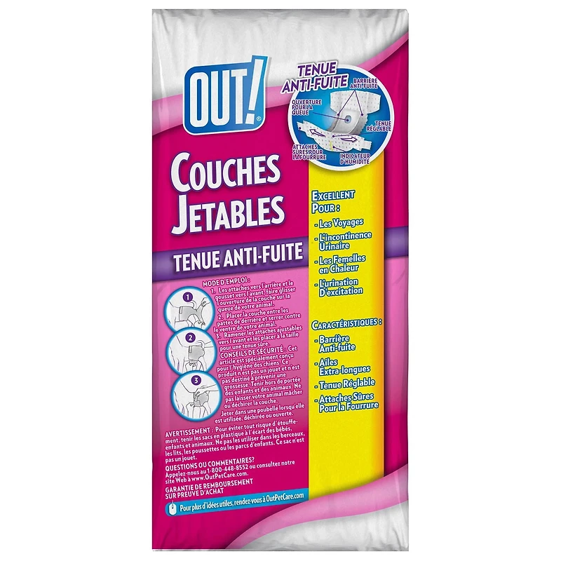 OUT! Medium/Large Comfort-Dri Disposable Dog Diapers, M/L, 14 Diapers