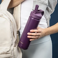Thyme & Table 26 oz Water Bottle with Straw Lid, Purple with Moon Gold Charm