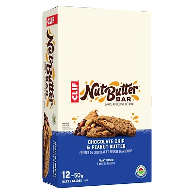 CLIF Nut Butter, barre aux pépites de chocolat et beurre d’arachide, biologique, sans arômes artificiels 50 g (emballage de 12)
