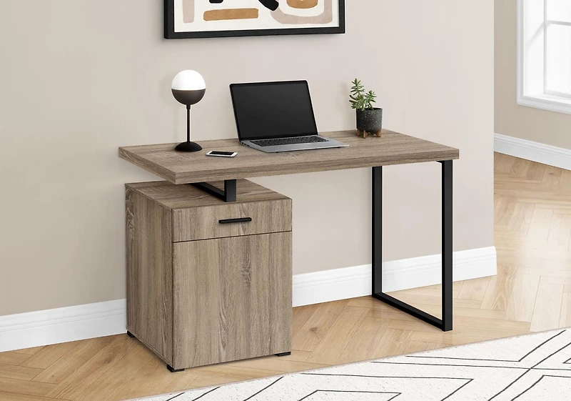 Monarch Specialties Computer Desk, Home Office, Laptop, Left, Right Set-up, Storage Drawers, 48"l, Work, Metal, Laminate, Brown, Black, Contemporary, Modern