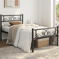 FullFurnique Graceful Scroll Metal Platform Bed Twin Bed with Headboard and Footboard for Adult, Black
