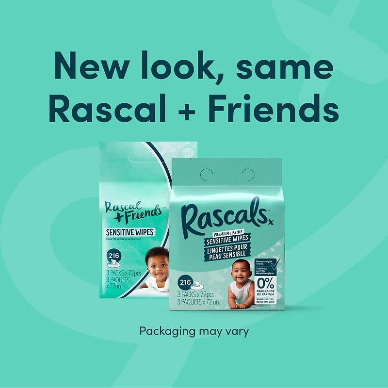 Rascals Premium Sensitive Wipes, Carton, 648 Count, Unisex