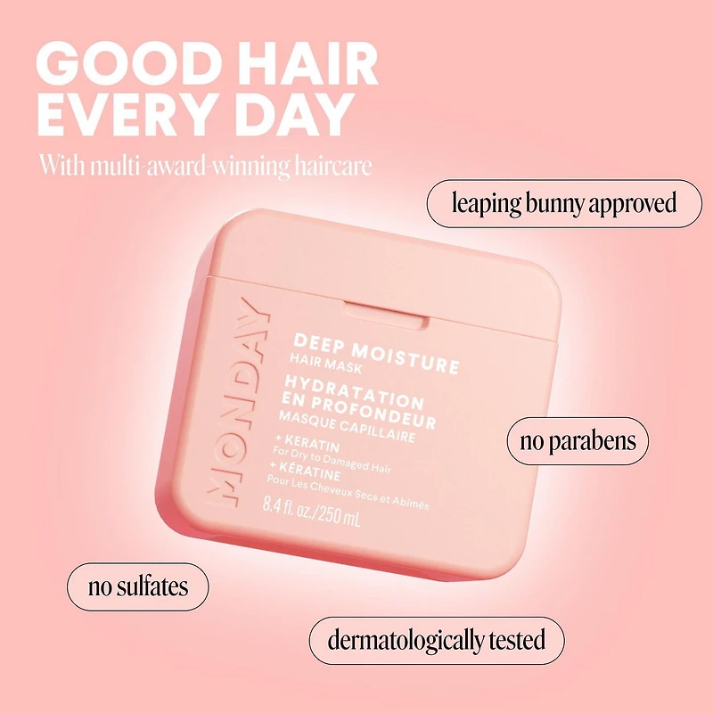 MONDAY Haircare DEEP MOISTURE Hair Mask with Keratin, Argan Oil, Shea Butter & Coconut Oil for Dry to Damaged Hair 250 ml, Haircare DEEP MOISTURE Hair Mask