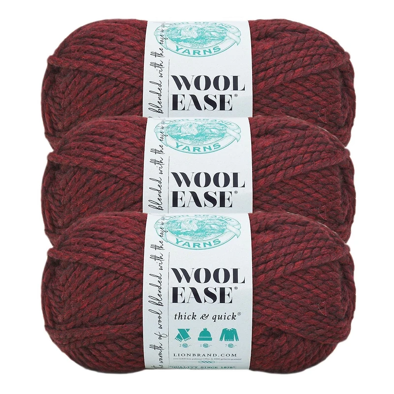 Fil Lion Brand Wool-Ease® Thick & Quick® Bordeaux Fil #6 Super Bulky de acrylique/laine, 170g/ 97m, 3-CT
