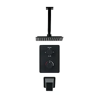Square 3-functions thermostatic valve, shower head, bath spout or simultaneously, Matte black finish