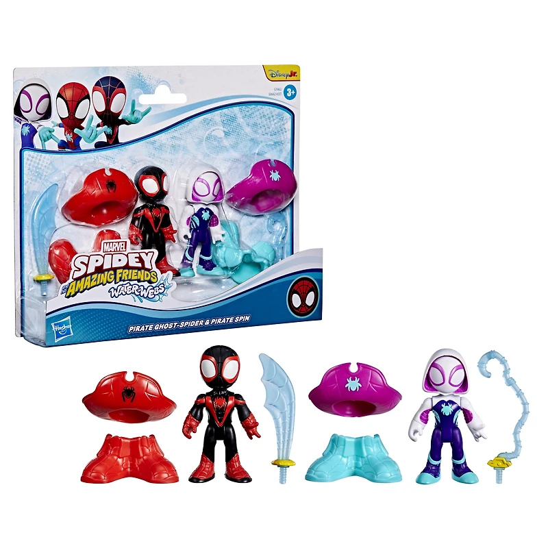 Marvel Spidey and his Amazing Friends Water-Webs Pirate Miles “Spin” Morales & Pirate Ghost-Spider Toys