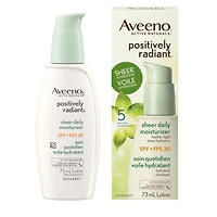 Aveeno Positively Radiant Soin quotidien Voile hydratant FPS 30 avec extrait de soja, Hydratant avec écran solaire, Sans huile et non comédogène, 73 ml