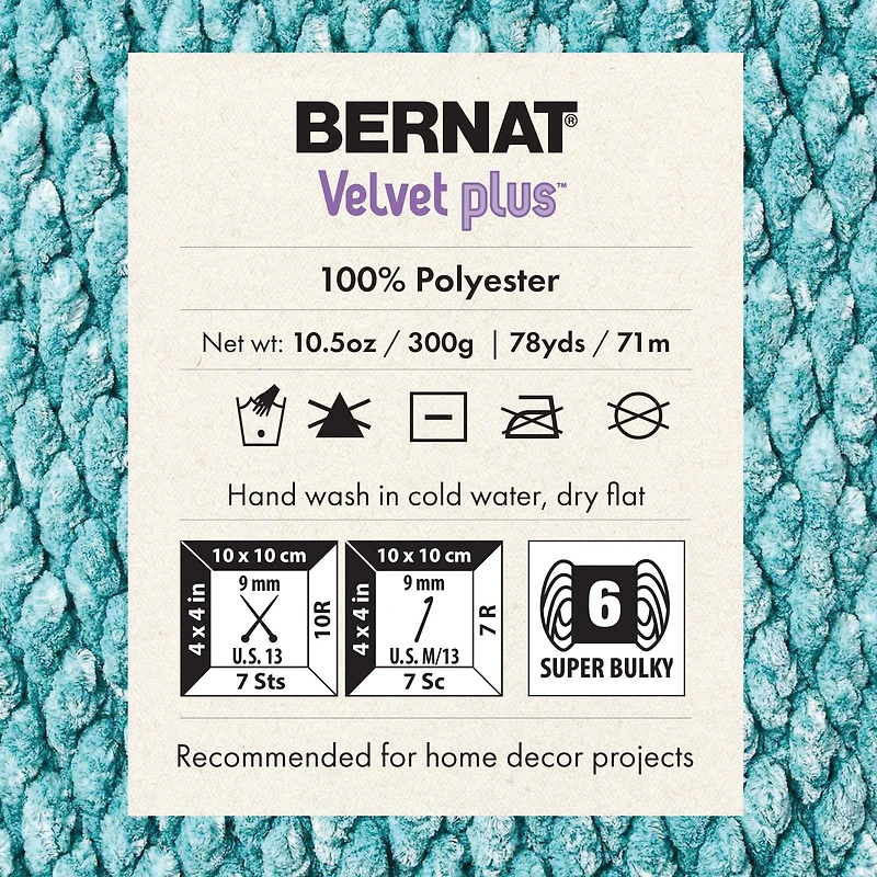 Bernat® Fil Velvet Plus™, Polyester #6 Super Volumineux, 10,5 Oz/300 G, 78 Yards