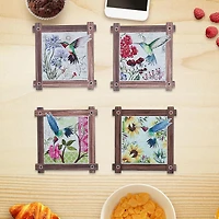 IH Casa Decor 8" Square Ceramic Trivet Hummingg Bird Asstd - Ensemble De 4