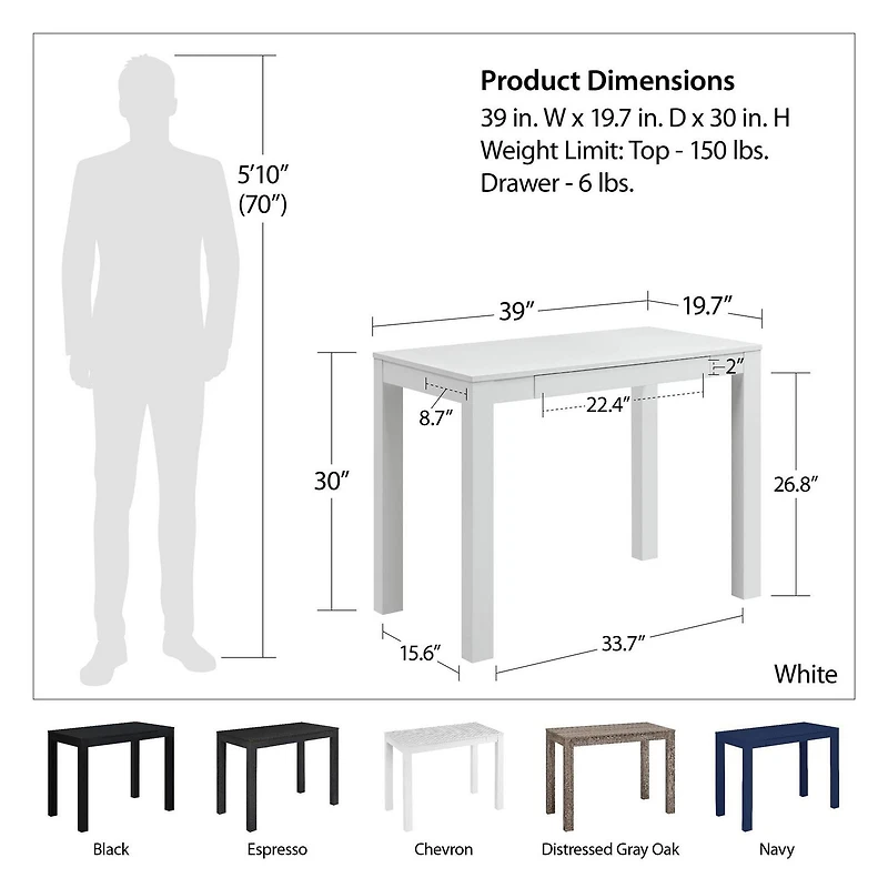 Parsons Computer Desk with Drawer, Espresso