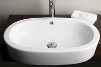 American Imaginations 25.25-in. W Semi-Recessed White Bathroom Vessel Sink Set For Deck Mount Drilling AI-30108