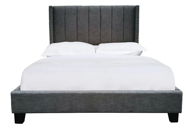 Topline Home Furnishings Lit à plate-forme avec capitonnage gris foncé