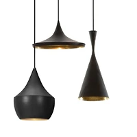Carol pendant set, 3 lights pendant, adjustable high with black finish outside and gold finish inside