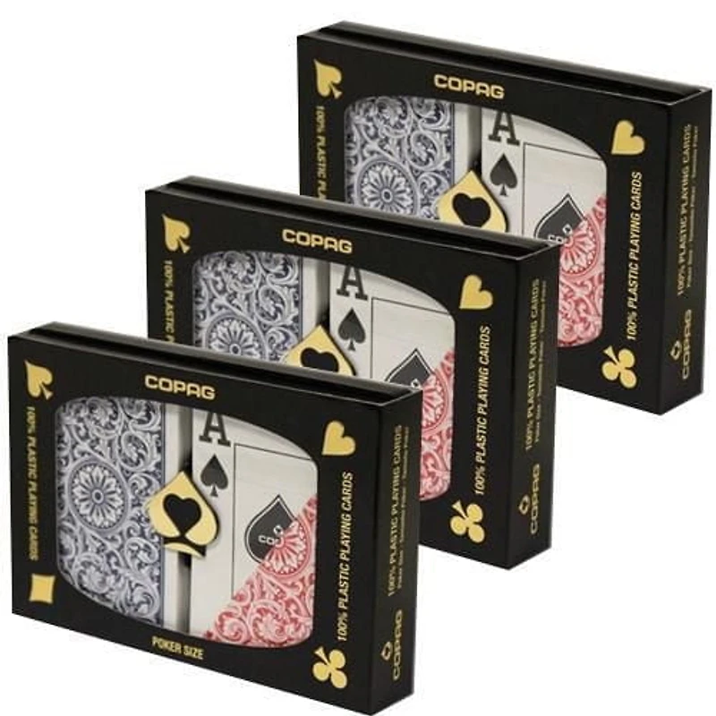 3 Ensembles de jeux de cartes COPAG 100% PLASTIQUE / Format poker / Indez Jumbo / Rouge & Bleu