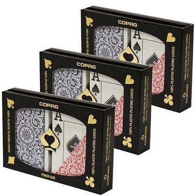 3 Ensembles de jeux de cartes COPAG 100% PLASTIQUE / Format poker / Indez Jumbo / Rouge & Bleu
