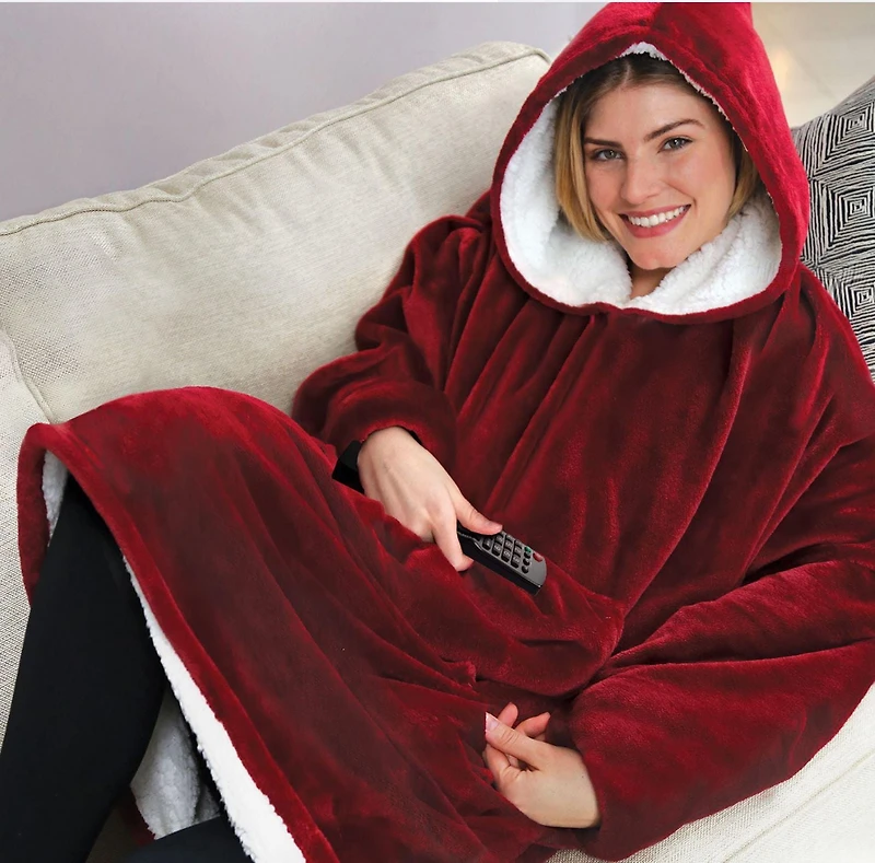Huggle Hoodie, Ultra Plush Adult Blanket, Red, One Size