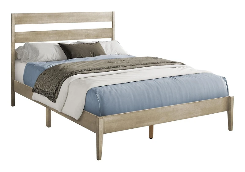 Monarch Specialties Bed, Queen Size, Frame Only, Platform Bed, Bedroom, Grey Wood Frame, Grey Solid Wood Legs, Contemporary