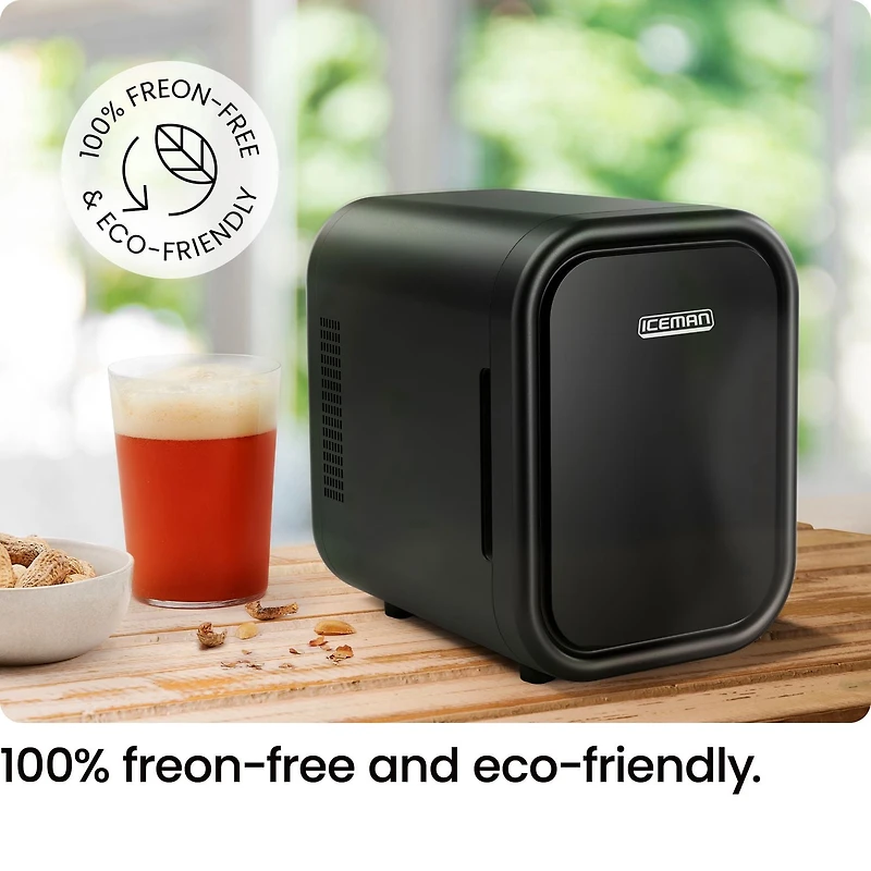 ICEMAN Portable Mini Fridge w/ 6 355 ml (12oz) Can Capacity, Cools and Heats, Car Plug Included - Black, New