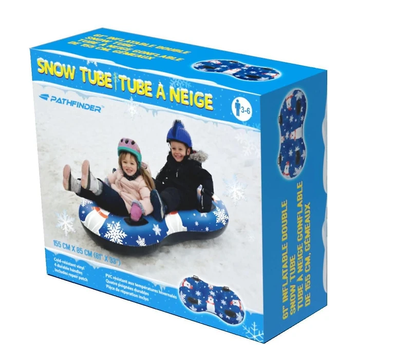 Pathfinder 61" Inflatable Unisex Double Snow Tube with fun winter graphics