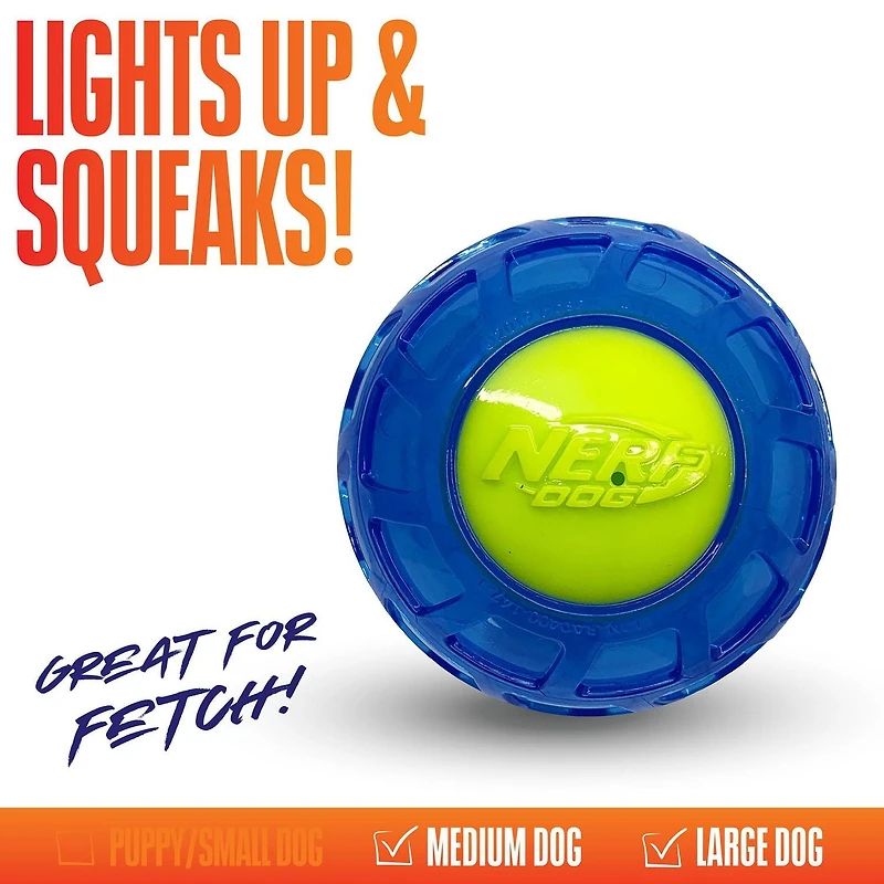 Balle Nerf Dog DEL TPR ajoure jouxeaux pour chiens bleu 10cm 4po / 10cm