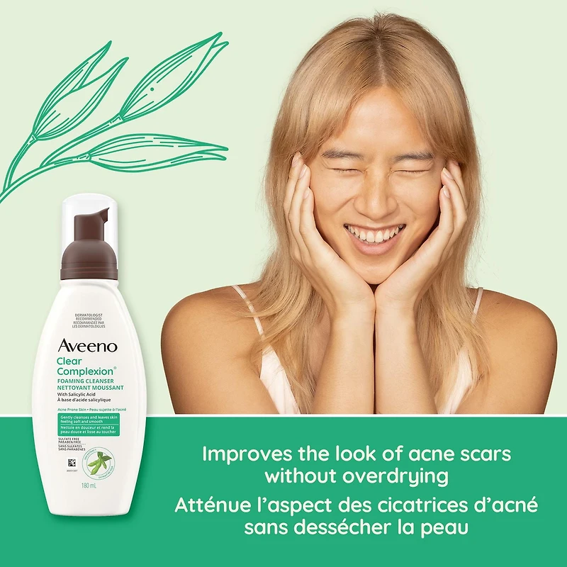 Nettoyant moussant Aveeno Clear Complexion, Peau sujette à l'acné, Cicatrice, Traitement antiacné, Hypoallergénique 180 ml