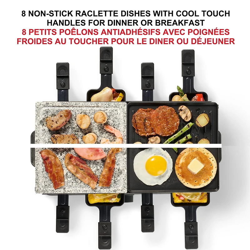 Starfrit Grill à Raclette pour 8 Personnes, Température Réglable, 8 Spatules et Plats Antiadhésifs, 1300W, Nettoyage à la Main, Noir Plaque 2-en-1