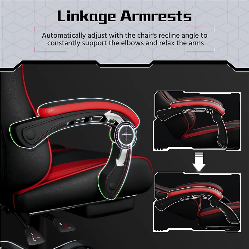 Fullfurnique Ergonomic High Back Gaming Chair with Slide Out Footrest, Black/Red