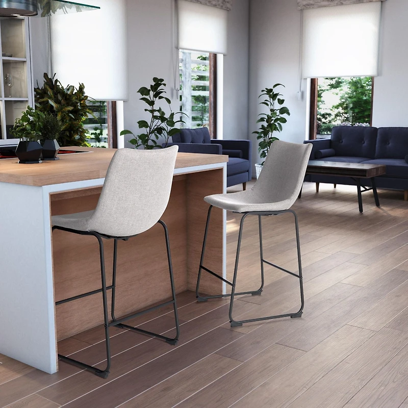 Asahi Lot de 2 tabourets de bar rembourrés à hauteur de comptoir avec pieds en métal