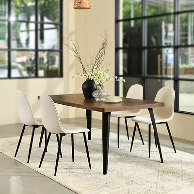 Ensemble de salle à manger Homy Casa 160 cm pour 4 personnes, table imitation noyer et chaises en tissu, tissu beige