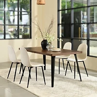 Ensemble de salle à manger Homy Casa 160 cm pour 4 personnes, table imitation noyer et chaises en tissu, tissu beige