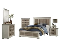 Topline Home Furnishings White Weathered & Grey Queen 6pc Bedroom Combination