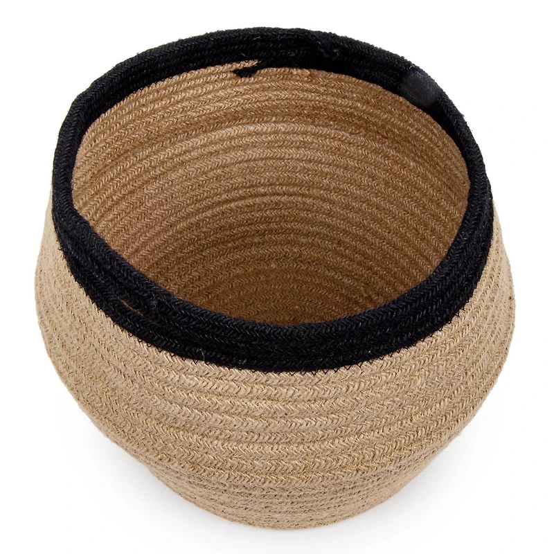 Truu Design Magnifique panier à fleurs en corde de jute naturelle tissée avec bordure noire, 9 x 9,4 pouces, neutre