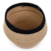 Truu Design Magnifique panier à fleurs en corde de jute naturelle tissée avec bordure noire, 9 x 9,4 pouces, neutre