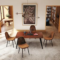 Ensemble de salle à manger Homy Casa 160 cm pour 4 personnes, grande table imitation noyer et chaises en tissu, tissu vert
