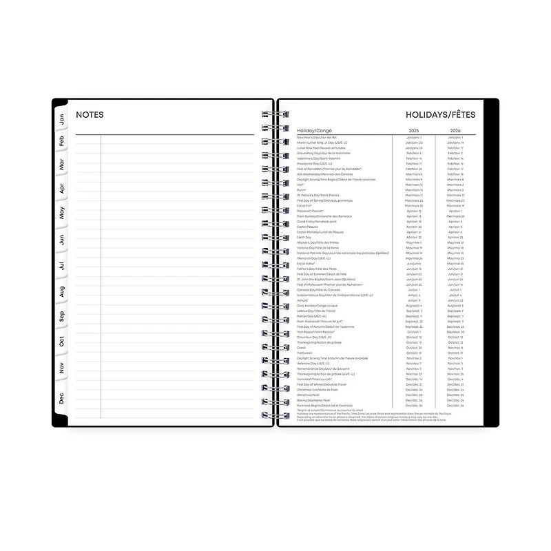 Agenda hebdomadaire/mensuel 2025, 5 po x 8 po, Blue Sky, noir uni