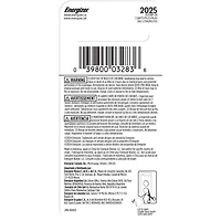 Pile à pile au lithium Energizer 2025, paquet de 2 Pile miniature au lithium emba