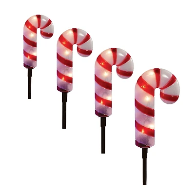 Holiday Time 4 Piece Crystal Effect 10 Inch Red/White Candy Cane Pathway Holiday Outdoor Lighting