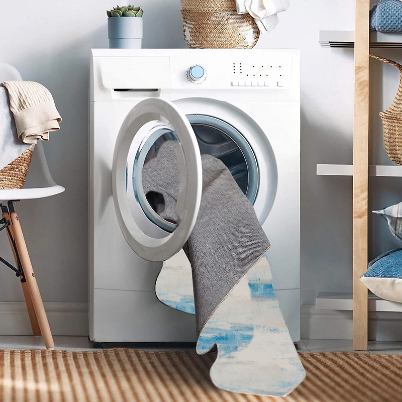 Tapis lavable Tiana 5 pi x 7 pi ivoire et bleu