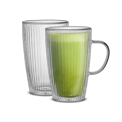 Fluted Double Wall Insulated Glasses - 15.5 oz - Set of 2, Double Wall Insulated Design
