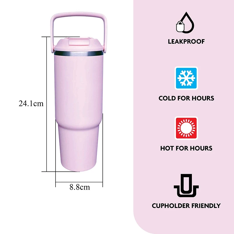 MAINSTAYS 30OZ STAINLESS STEEL TUMBLER PINK