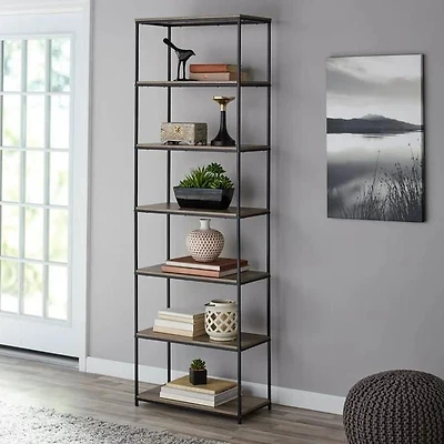 Mainstays Nibliothéque à 6 Tablettes à Cadre Métallique, Brun Rustique 6 étagères, 190 cm de hauteur