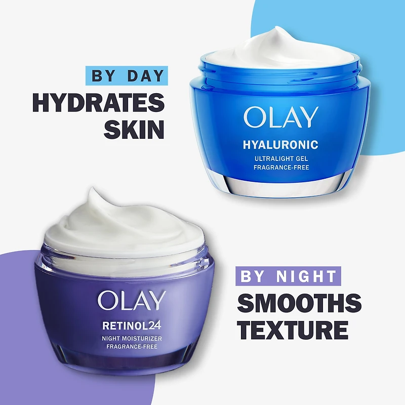 Gel hydratant de nuit pour le visage Olay Regenerist acide hyaluronique + peptide 24, non parfumé, format d’essai 15 mL
