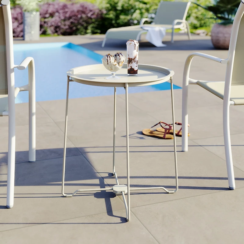 Mainstays Steel Outdoor Tray Top Side Table, White