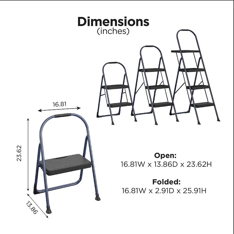 COSCO Escabeau pliable en 1 étape en acier, capacité de 225 lb (bleu marine)