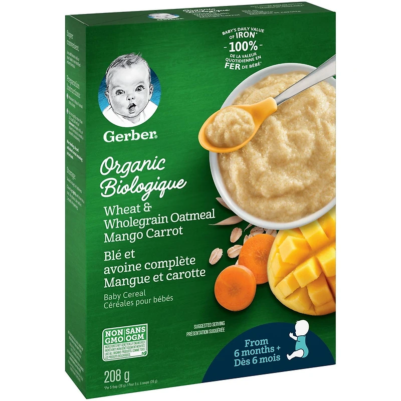 GERBER® Bio Blé et avoine ent. Mangue Carotte, cér. Bébés 208 g