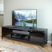 CorLiving Holland Extra Wide Engineered Wood TV Stand in Ravenwood Black for Most TVs up to 85"
