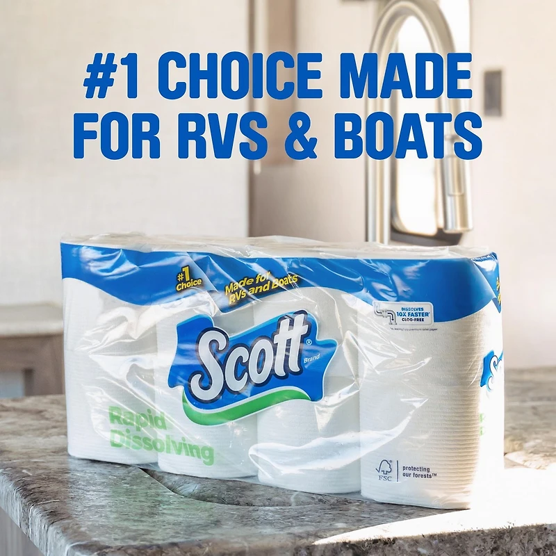 Scott Rapid-Dissolving Toilet Paper for RVs & Boats, 48 Double Rolls